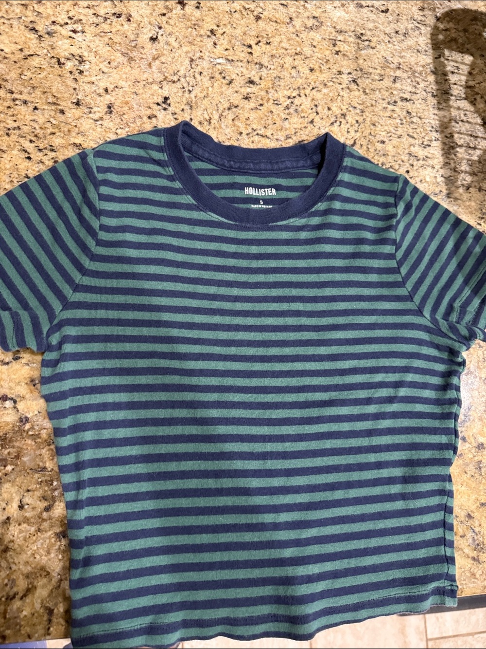Hollister Green and Navy Striped Short Sleeve Tee
